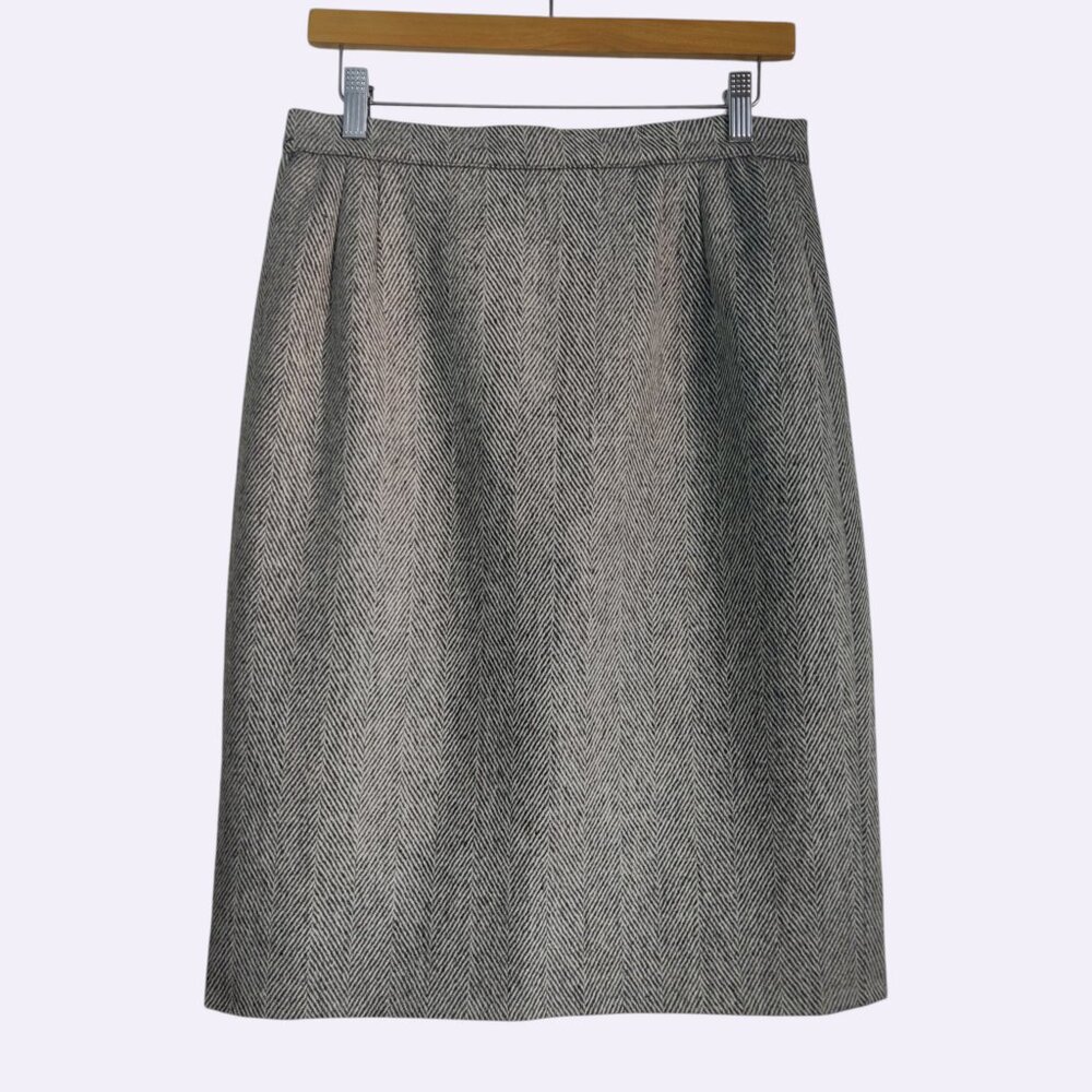 Vtg 80s Valentino Boutique Herringbone Tweed Wool Office Siren Pencil Skirt W29"